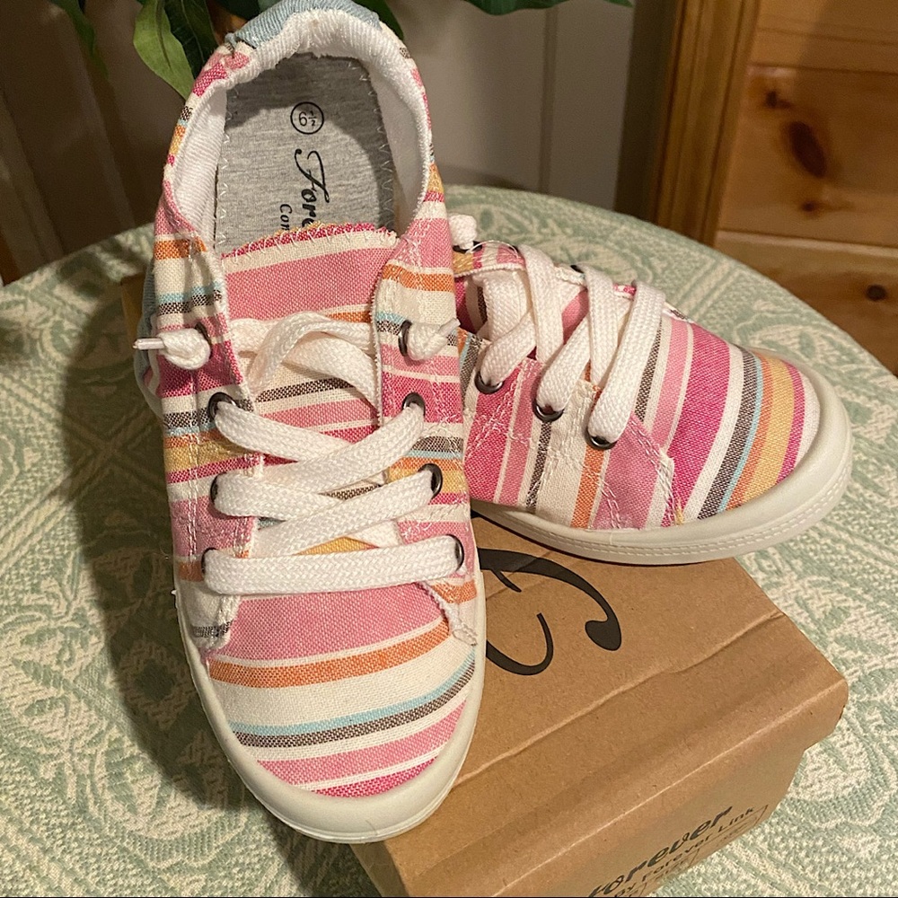 Boutique adorable slip on sneakers pastel stripe